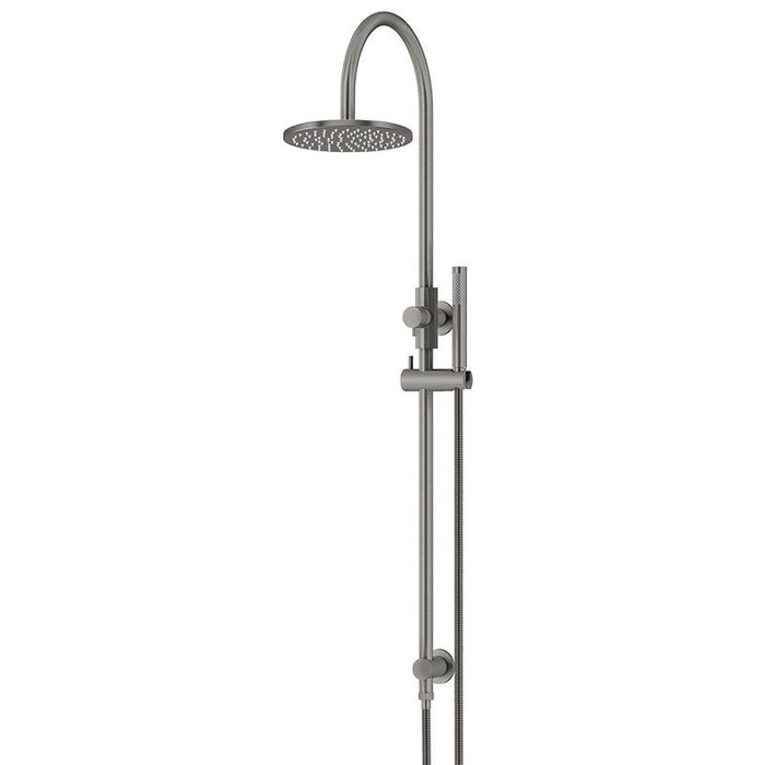 Meir Round Gooseneck Shower Set with 200mm rose, Single-Function Hand Shower - Shadow Gunmetal-blue-leaf-bathware