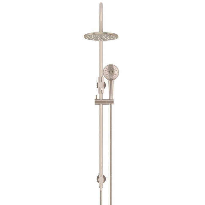 Meir Round Gooseneck Shower Set with 200mm rose, Three-Function Hand Shower - Champagne-blue-leaf-bathware