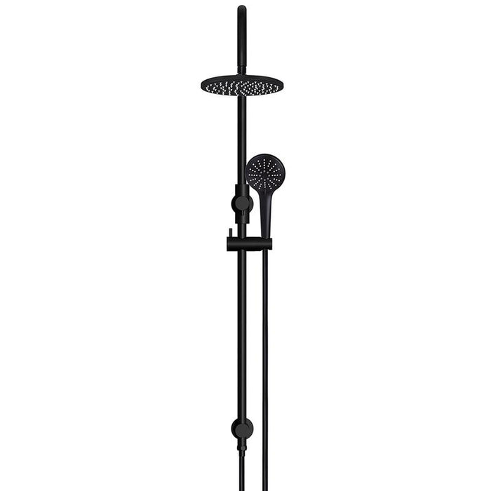 Meir Round Gooseneck Shower Set with 200mm rose, Three-Function Hand Shower - Matte Black-blue-leaf-bathware