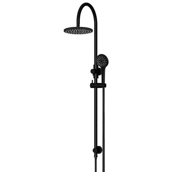 Meir Round Gooseneck Shower Set with 200mm rose, Three-Function Hand Shower - Matte Black-blue-leaf-bathware