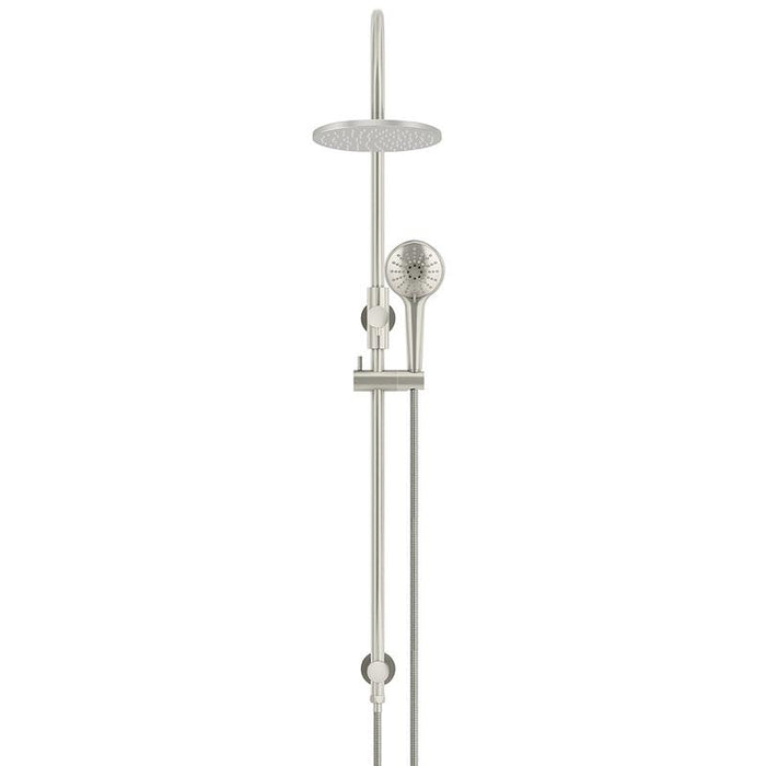 Meir Round Gooseneck Shower Set with 200mm rose, Three-Function Hand Shower - PVD Brushed Nickel-blue-leaf-bathware