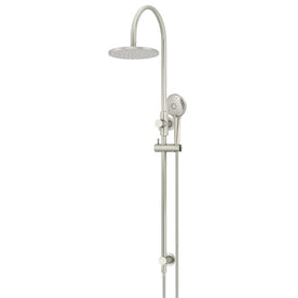 Meir Round Gooseneck Shower Set with 200mm rose, Three-Function Hand Shower - PVD Brushed Nickel-blue-leaf-bathware