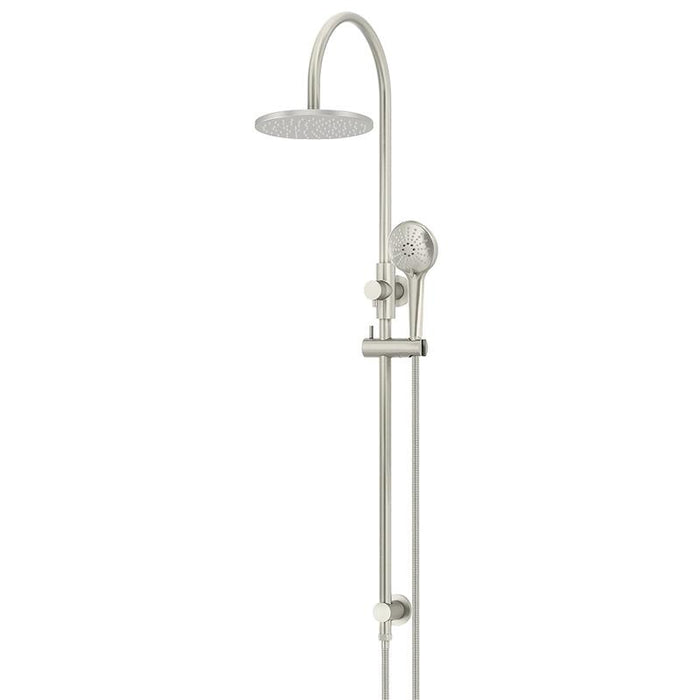 Meir Round Gooseneck Shower Set with 200mm rose, Three-Function Hand Shower - PVD Brushed Nickel-blue-leaf-bathware