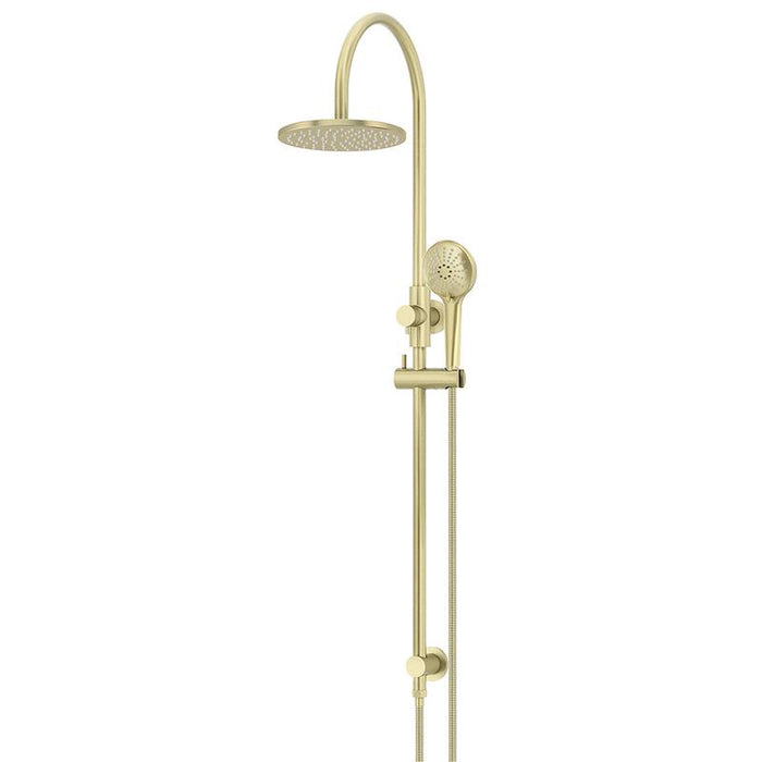 Meir Round Gooseneck Shower Set with 200mm rose, Three-Function Hand Shower - PVD Tiger Bronze-blue-leaf-bathware