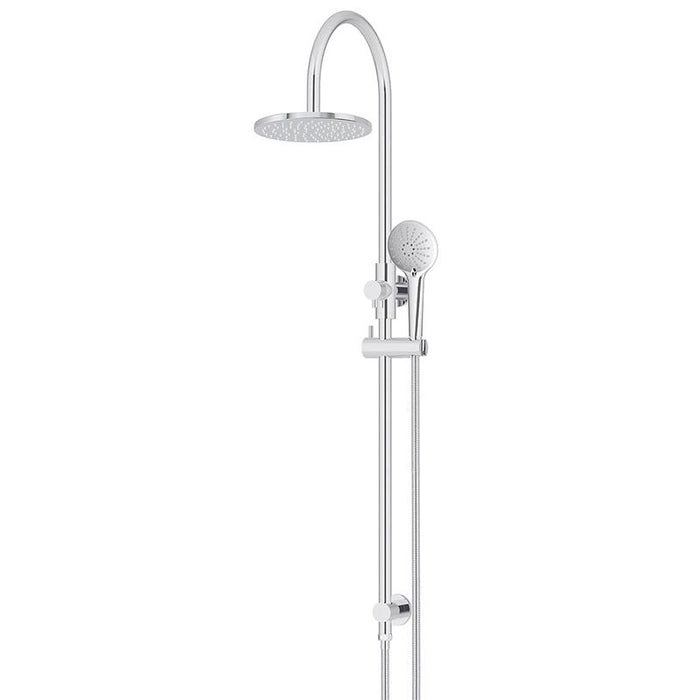 Meir Round Gooseneck Shower Set with 200mm rose, Three-Function Hand Shower - Polished Chrome-blue-leaf-bathware