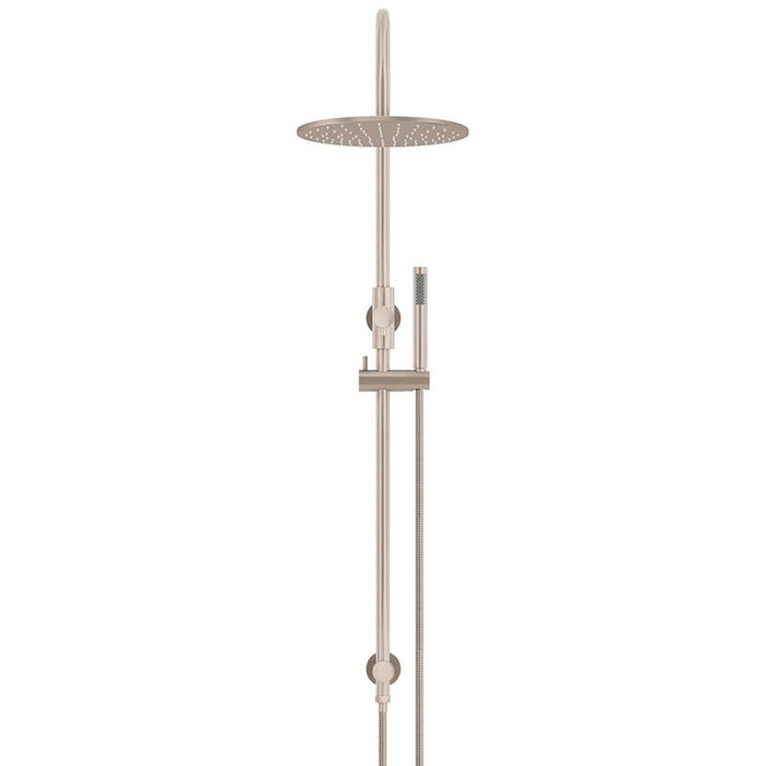 Meir Round Gooseneck Shower Set with 300mm rose, Single-Function Hand Shower - Champagne-blue-leaf-bathware