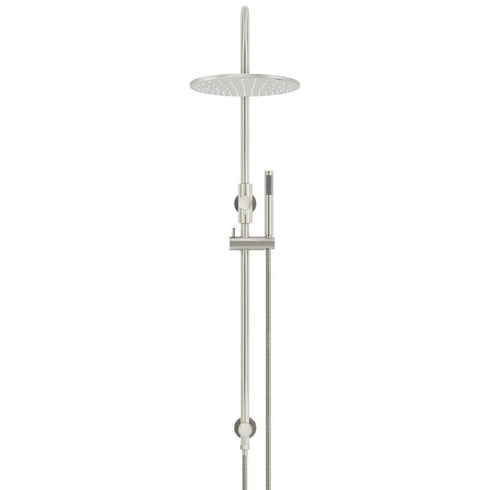 Meir Round Gooseneck Shower Set with 300mm rose, Single-Function Hand Shower - PVD Brushed Nickel-blue-leaf-bathware