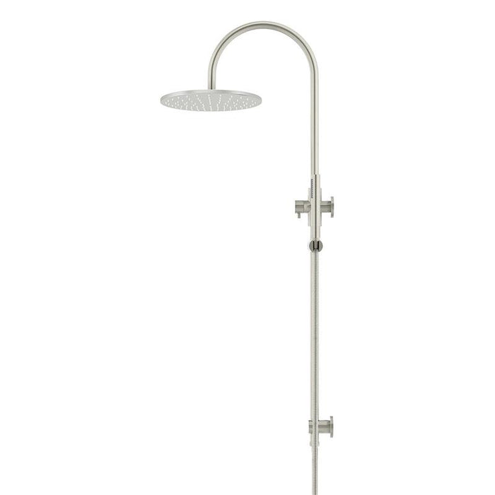 Meir Round Gooseneck Shower Set with 300mm rose, Single-Function Hand Shower - PVD Brushed Nickel-blue-leaf-bathware