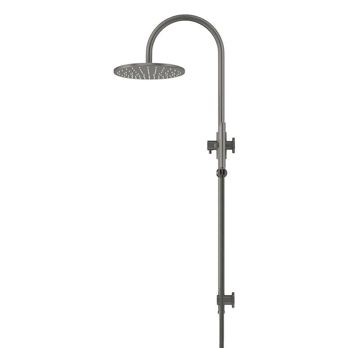 Meir Round Gooseneck Shower Set with 300mm rose, Single-Function Hand Shower - Shadow Gunmetal-blue-leaf-bathware