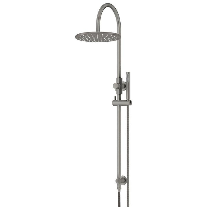 Meir Round Gooseneck Shower Set with 300mm rose, Single-Function Hand Shower - Shadow Gunmetal-blue-leaf-bathware