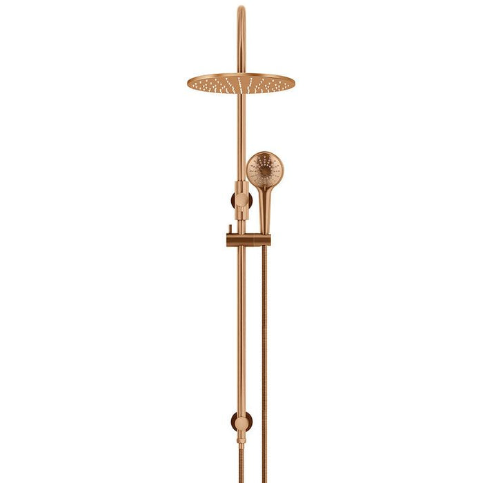 Meir Round Gooseneck Shower Set with 300mm rose, Three-Function Hand Shower- Lustre Bronze-blue-leaf-bathware