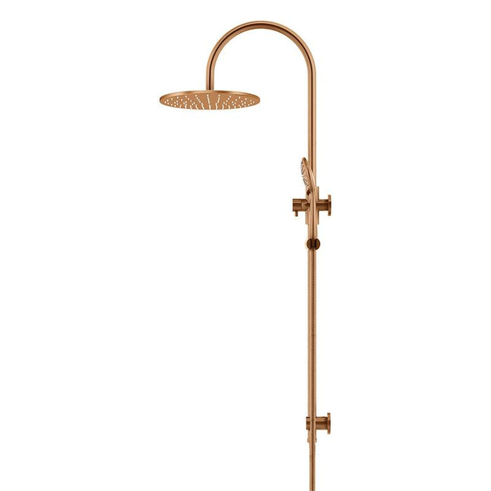 Meir Round Gooseneck Shower Set with 300mm rose, Three-Function Hand Shower- Lustre Bronze-blue-leaf-bathware