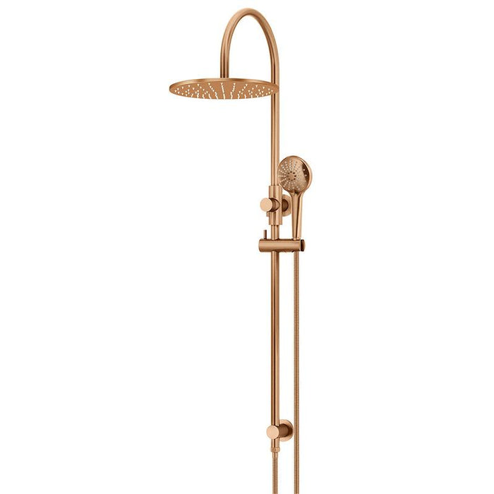 Meir Round Gooseneck Shower Set with 300mm rose, Three-Function Hand Shower- Lustre Bronze-blue-leaf-bathware