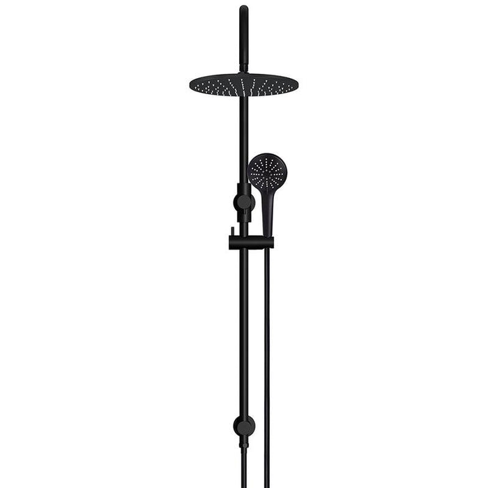 Meir Round Gooseneck Shower Set with 300mm rose, Three-Function Hand Shower - Matte Black-blue-leaf-bathware