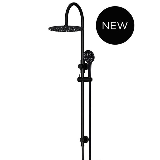 Meir Round Gooseneck Shower Set with 300mm rose, Three-Function Hand Shower - Matte Black-blue-leaf-bathware