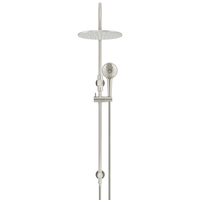 Meir Round Gooseneck Shower Set with 300mm rose, Three-Function Hand Shower - PVD Brushed Nickel-blue-leaf-bathware