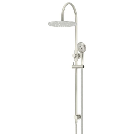 Meir Round Gooseneck Shower Set with 300mm rose, Three-Function Hand Shower - PVD Brushed Nickel-blue-leaf-bathware