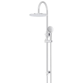 Meir Round Gooseneck Shower Set with 300mm rose, Three-Function Hand Shower - Polished Chrome-blue-leaf-bathware