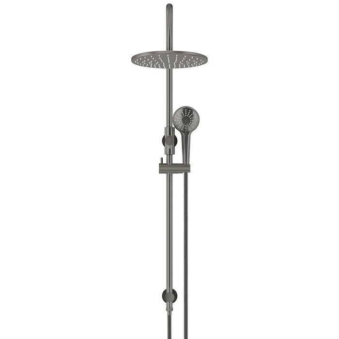 Meir Round Gooseneck Shower Set with 300mm rose, Three-Function Hand Shower - Shadow Gunmetal-blue-leaf-bathware