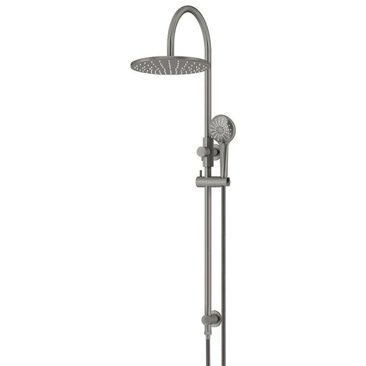 Meir Round Gooseneck Shower Set with 300mm rose, Three-Function Hand Shower - Shadow Gunmetal-blue-leaf-bathware