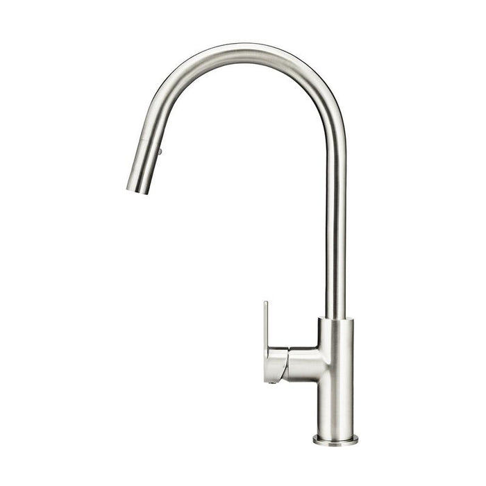 Meir Round Paddle Piccola Pull Out Kitchen Mixer Tap - PVD Brushed Nickel-blue-leaf-bathware