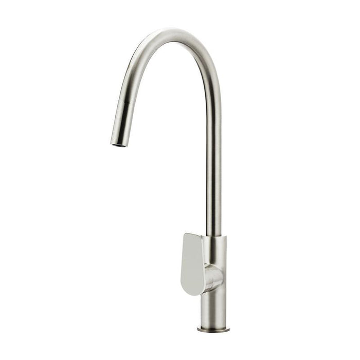 Meir Round Paddle Piccola Pull Out Kitchen Mixer Tap - PVD Brushed Nickel-blue-leaf-bathware