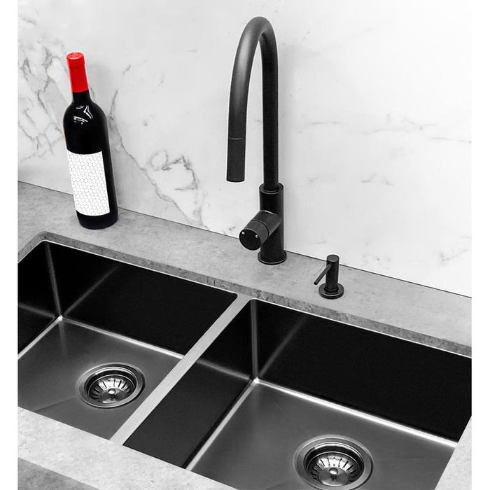 Meir Round Pinless Piccola Pull Out Kitchen Mixer Tap - Matte Black-blue-leaf-bathware