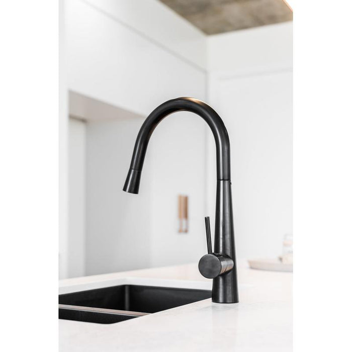 Meir Round Pull Out Kitchen Mixer Tap - Matte Black-blue-leaf-bathware