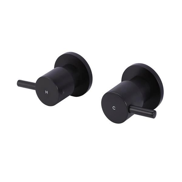 Meir Round Quarter Turn Wall Top Assembly Taps - Matte Black-MW06-blue-leaf-bathware