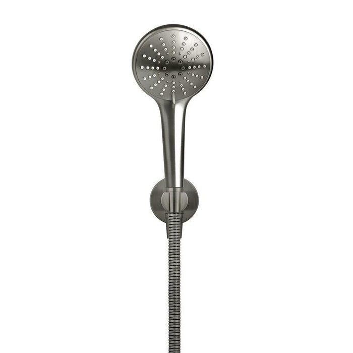 Meir Round Three Function Hand Shower on Fixed Bracket - Shadow Gunmetal-blue-leaf-bathware