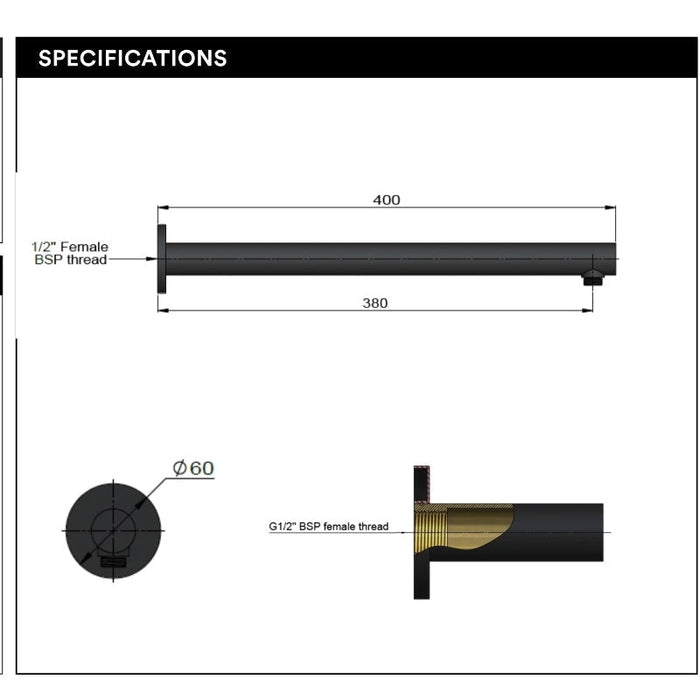 Meir Round Wall Shower Arm 400mm - Lustre Bronze-blue-leaf-bathware