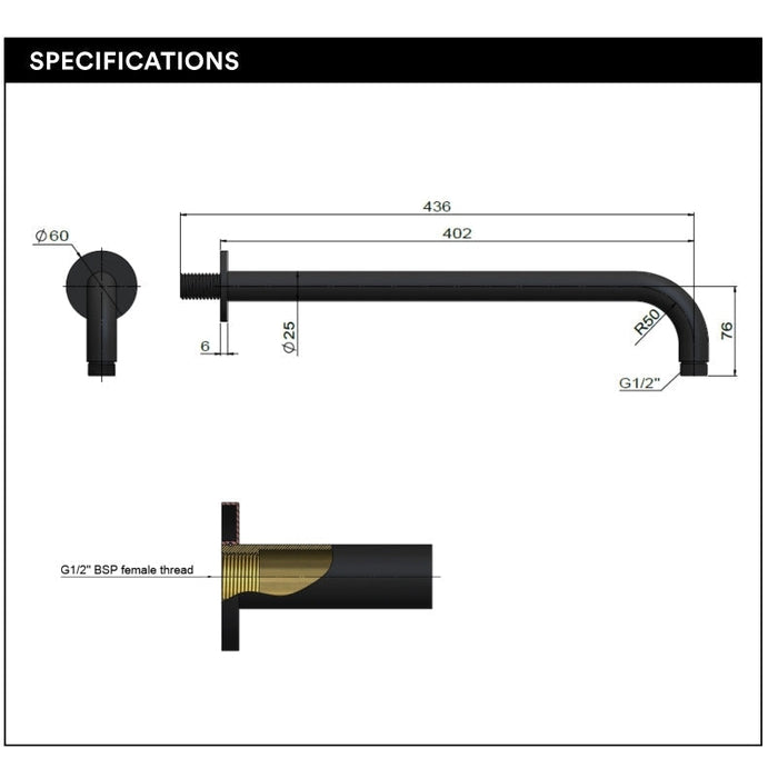 Meir Round Wall Shower Curved Arm 400mm - Lustre Bronze-blue-leaf-bathware