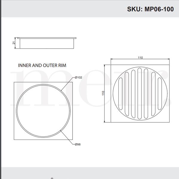 Meir Square Floor Grate Shower Drain 100mm Outlet - Champagne-MP06-100-CH-blue-leaf-bathware