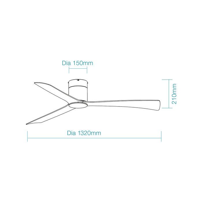 Martec Metro DC 52″ Smart Ceiling Fan With WIFI Remote Control - White Oak - Technical Drawing