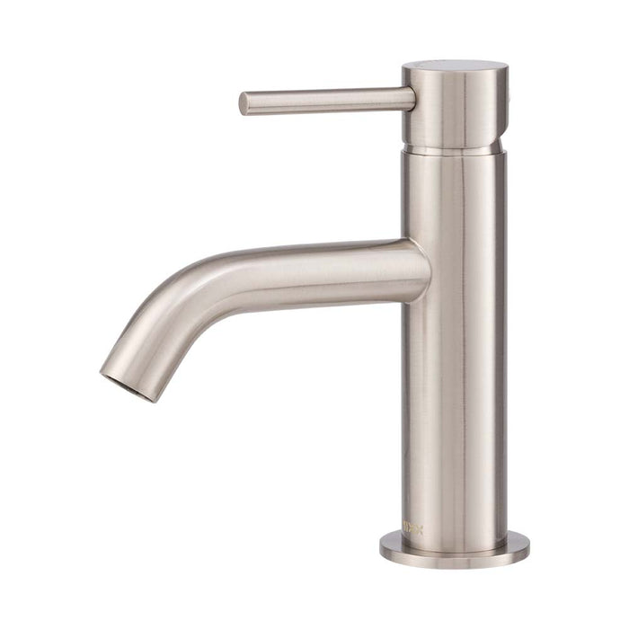 Mixx Anise Eco Basin Mixer Curved Spout - Brushed Nickel-Blue Leaf Bathware &amp; Tiles