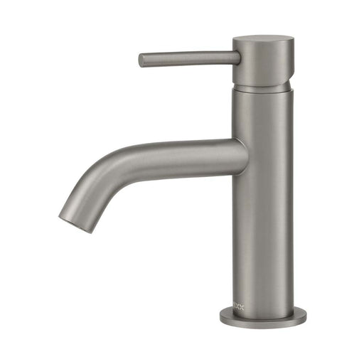 Mixx Anise Eco Basin Mixer Curved Spout - Gun Metal-Blue Leaf Bathware &amp; Tiles