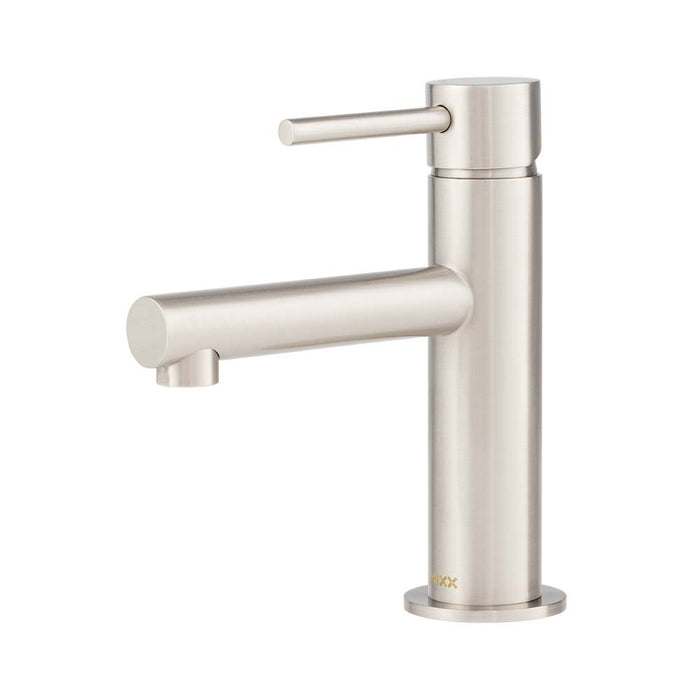Mixx Anise Eco Basin Mixer Straight Spout - Brushed Nickel-Blue Leaf Bathware &amp; Tiles