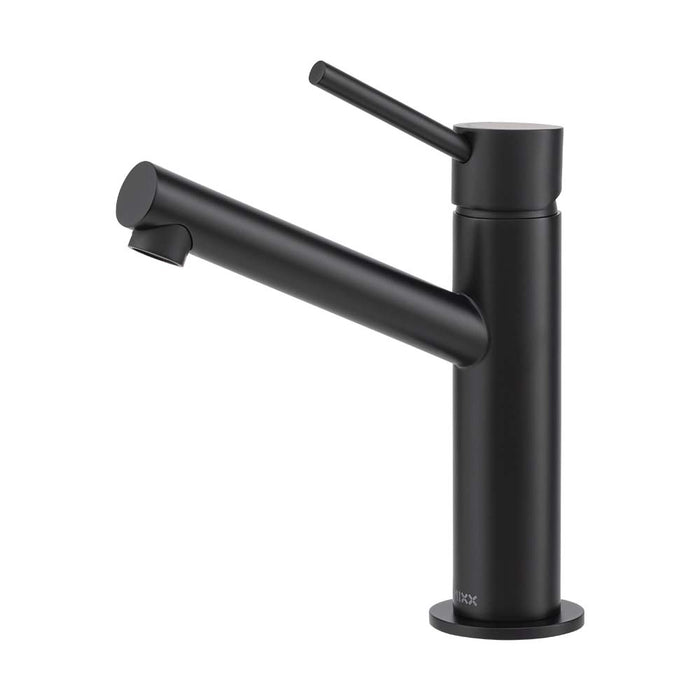 Mixx Anise Eco Basin Mixer Upswept Spout - Matt Black-Blue Leaf Bathware &amp; Tiles