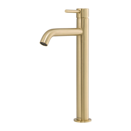 Mixx Anise Eco Tower Vessel Mixer Curved Spout - Brushed Gold-Blue Leaf Bathware &amp; Tiles