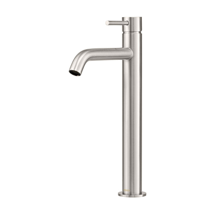 Mixx Anise Eco Tower Vessel Mixer Curved Spout - Brushed Nickel-Blue Leaf Bathware &amp; Tiles