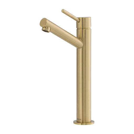 Mixx Anise Eco Tower Vessel Mixer Upswept Spout - Brushed Gold-Blue Leaf Bathware &amp; Tiles