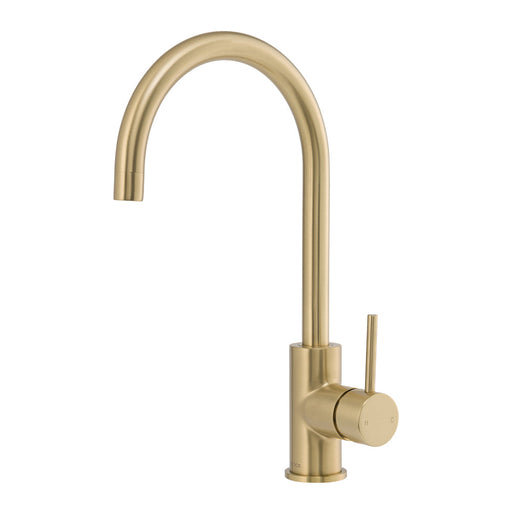 Mixx Anise Round Gooseneck Sink Mixer - Brushed Gold-Blue Leaf Bathware &amp; Tiles