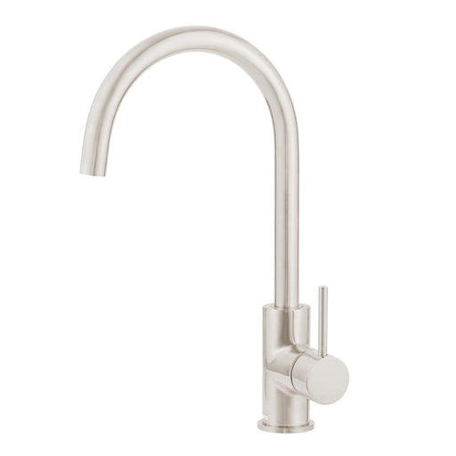 Mixx Anise Round Gooseneck Sink Mixer - Brushed Nickel-Blue Leaf Bathware &amp; Tiles
