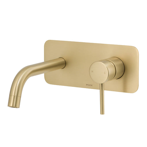 Mixx Anise Wall Plate Mixer With 180mm Spout - Brushed Gold-Blue Leaf Bathware &amp; Tiles