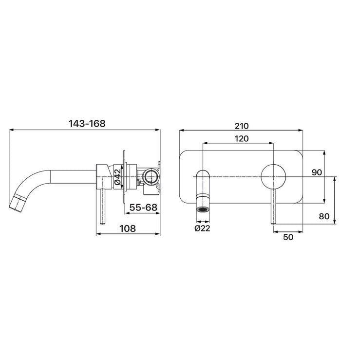 Mixx Anise Wall Plate Mixer With 180mm Spout - Brushed Nickel-Blue Leaf Bathware &amp; Tiles