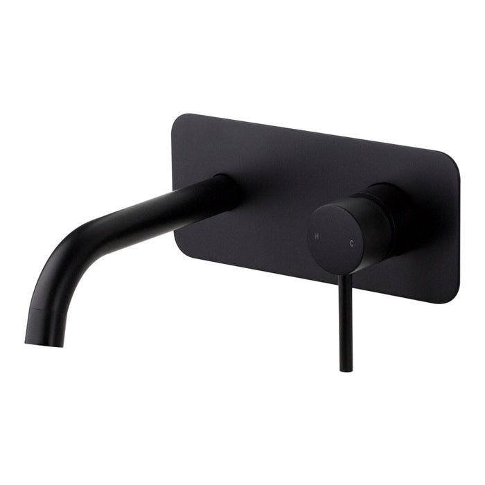 Mixx Anise Wall Plate Mixer With 180mm Spout - Matt Black-Blue Leaf Bathware &amp; Tiles