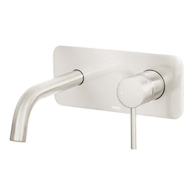 Mixx Anise Wall Plate Mixer With 180mm Spout Trim Kit - Brushed Nickel-Blue Leaf Bathware &amp; Tiles