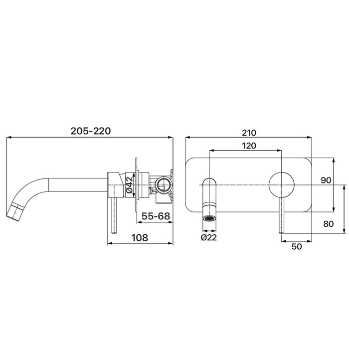 Mixx Anise Wall Plate Mixer With 210mm Spout - Brushed Bronze-Blue Leaf Bathware &amp; Tiles