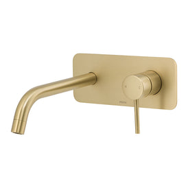 Mixx Anise Wall Plate Mixer With 210mm Spout Trim Kit - Brushed Gold-Blue Leaf Bathware &amp; Tiles