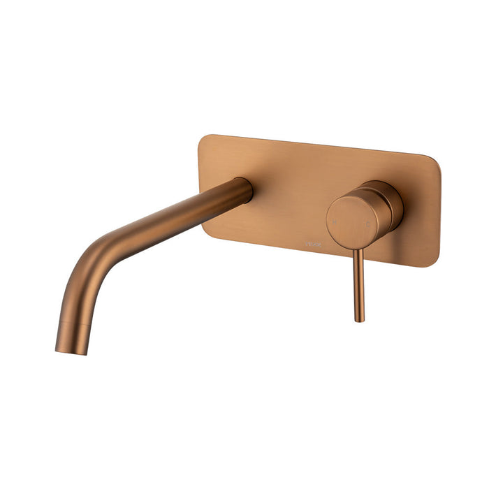 Mixx Anise Wall Plate Mixer With 250mm Spout Trim Kit - Brushed Bronze-Blue Leaf Bathware &amp; Tiles